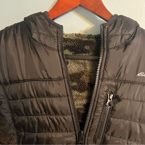 Eddie Bauer Kids Jacket Reversible Hooded Fleece Water-Resistant Boys Sz L Black - Picture 4 of 11